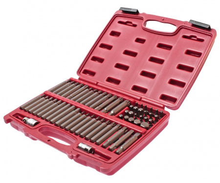 JTC Набор бит 1/2" 3/8" HEX, TORX, SPLINE, RIBE 6-ти гранных 2 держателя 58 предметов в кейсе 