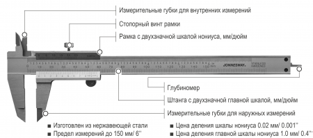 JONNESWAY Штангенциркуль, 150 мм