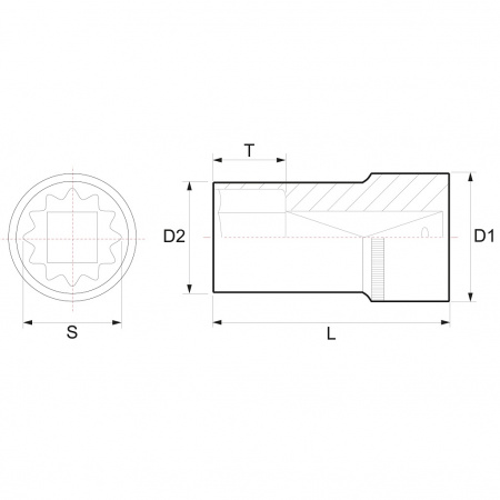 JONNESWAY Головка торцевая глубокая 12-гранная 1/2"DR, 14 мм