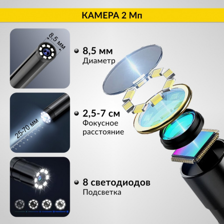 iCartool Эндоскоп промышленный, экран 4.3", 2 Мп, 1 м, 8.5 мм зонд