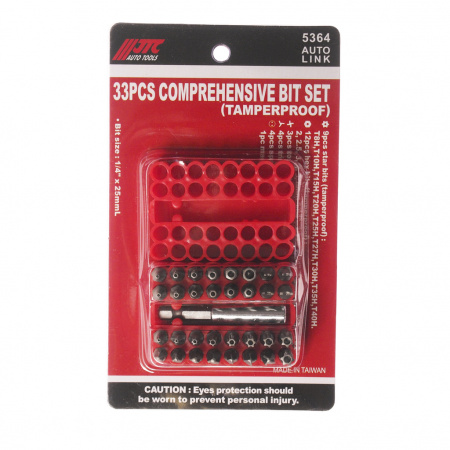 JTC Набор бит 1/4" TORX, HEX, SPANNER с магнитным держателем 33 предмета в боксе 