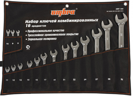 OMBRA Набор ключей гаечных комбинированных в сумке, 8-32 мм, 16 предметов