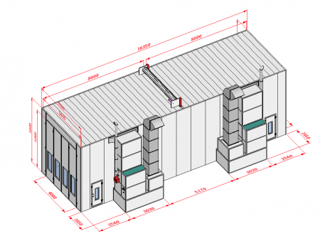 KraftWell KRW1655-MG Покрасочная камера 16 х 5 х 5 м., 88 000 м3/ч