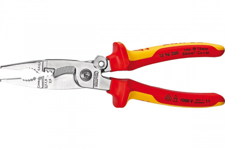 Knipex Клещи электромонтажные VDE, 6-в-1, зачистка 0.75 – 1.5 / 2.5 мм², рез Ø 15 мм / 50 мм², 200 м