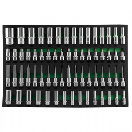 JONNESWAY Набор головок торцевых глубоких 3/8", 1/2"DR и насадок торцевых 1/2"DR с вставками-битам