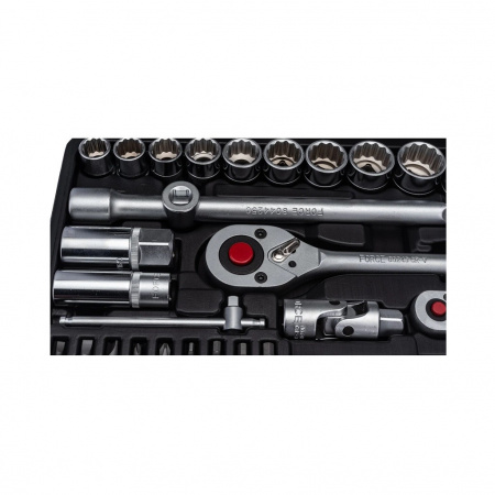 FORCE Набор инструмента 1/4"& 1/2" 12-гранный. головки, ключи комб., трещотки, биты, 82 пр. в кейсе