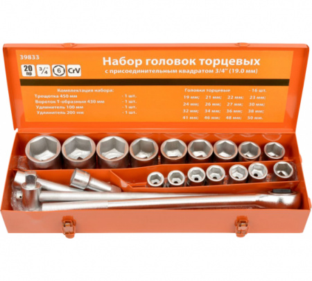 АВТОДЕЛО Набор головок 3/4" 20 пр. 6 гр. 19-50 мм 