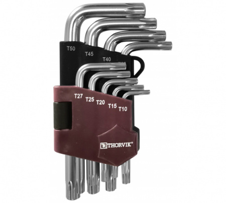 Thorvik Набор ключей торцевых T-TORX® коротких с центрированным штифтом, Т10H-T50H, 9 предметов
