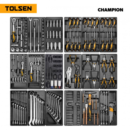 TOLSEN Набор инструментов "CHAMPION" для тележки, 18 ложементов, 239 предметов