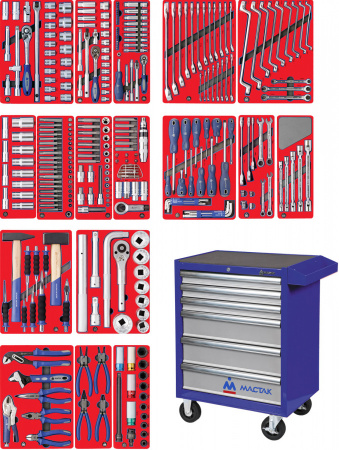 МАСТАК Набор инструментов "ЭКСПЕРТ" в синей тележке, 323 предмета